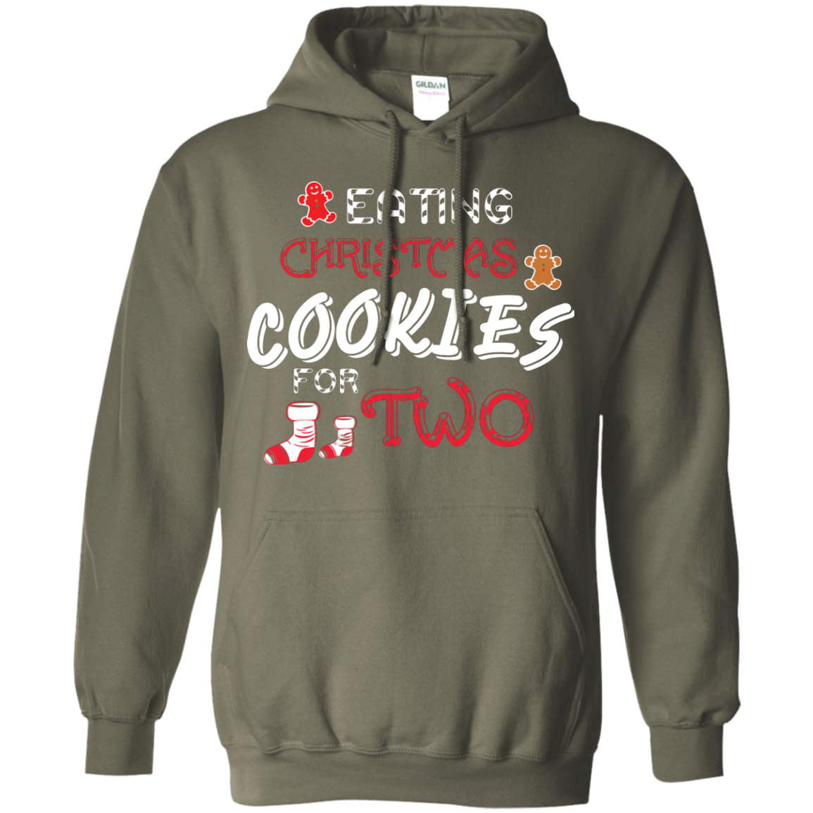 Christmas T-shirt Eating Christmas Cookies For Two Military Green