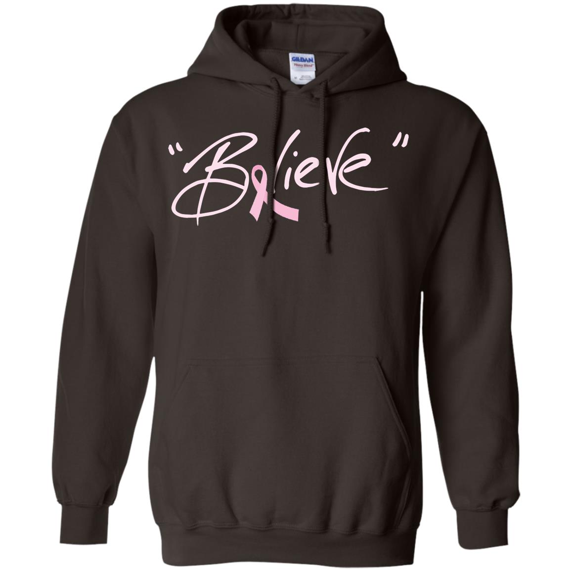 Breast Cancer Awareness Shirt Pink Ribbon Believe Dark Chocolate