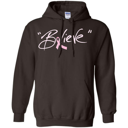 Breast Cancer Awareness Shirt Pink Ribbon Believe Dark Chocolate