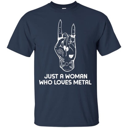 Just A Woman Who Loves Metal Rock Music Lover Shirt Navy