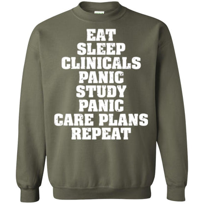 Funny Nursing Student T-shirt Eat Sleep Clinicals Panic Military Green