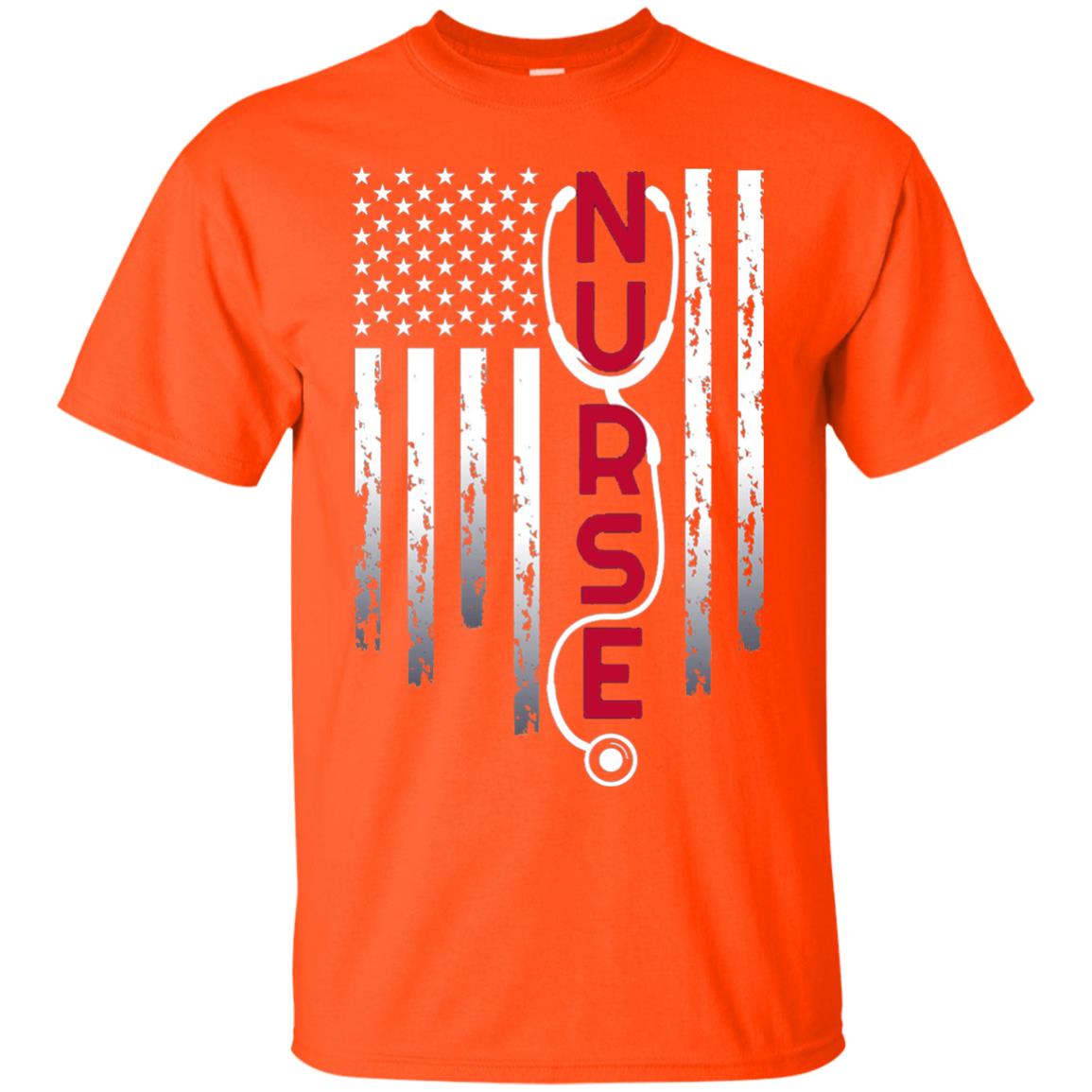 Patriotic Nurse With Flag T-shirt Stethoscope For Rn Lpn Orange