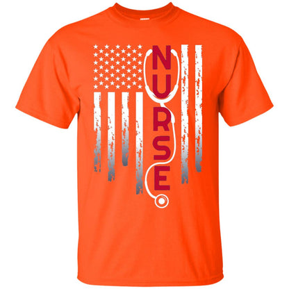 Patriotic Nurse With Flag T-shirt Stethoscope For Rn Lpn Orange