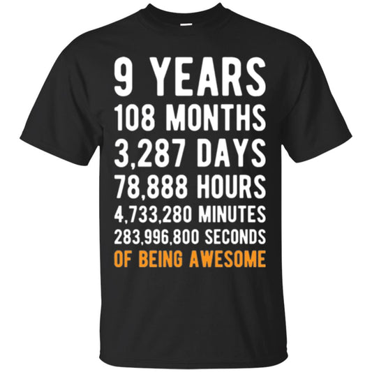 9th Birthday T-shirt 9 Years Old Being Awesome Black