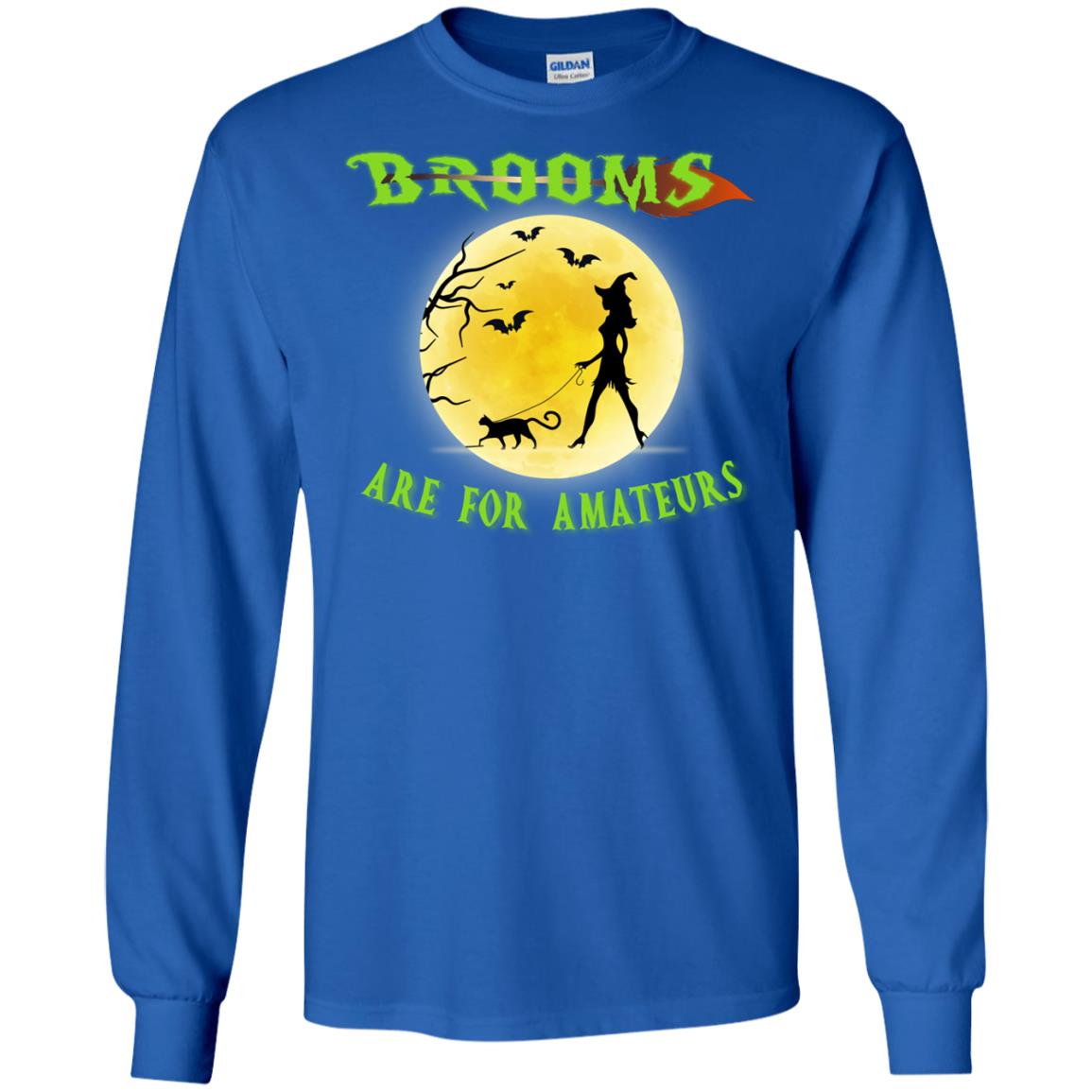Brooms Are For Amateurs Witches Walk With Cat Funny Halloween Shirt Royal