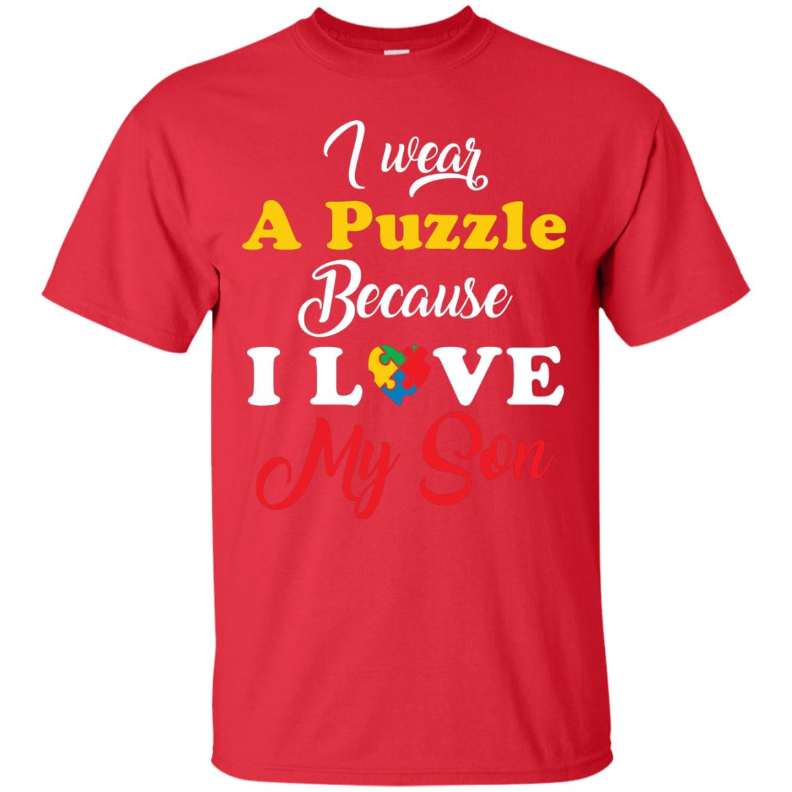 I Wear A Puzzle Because I Love Myson Autism Awareness T-shirt For Mom Red