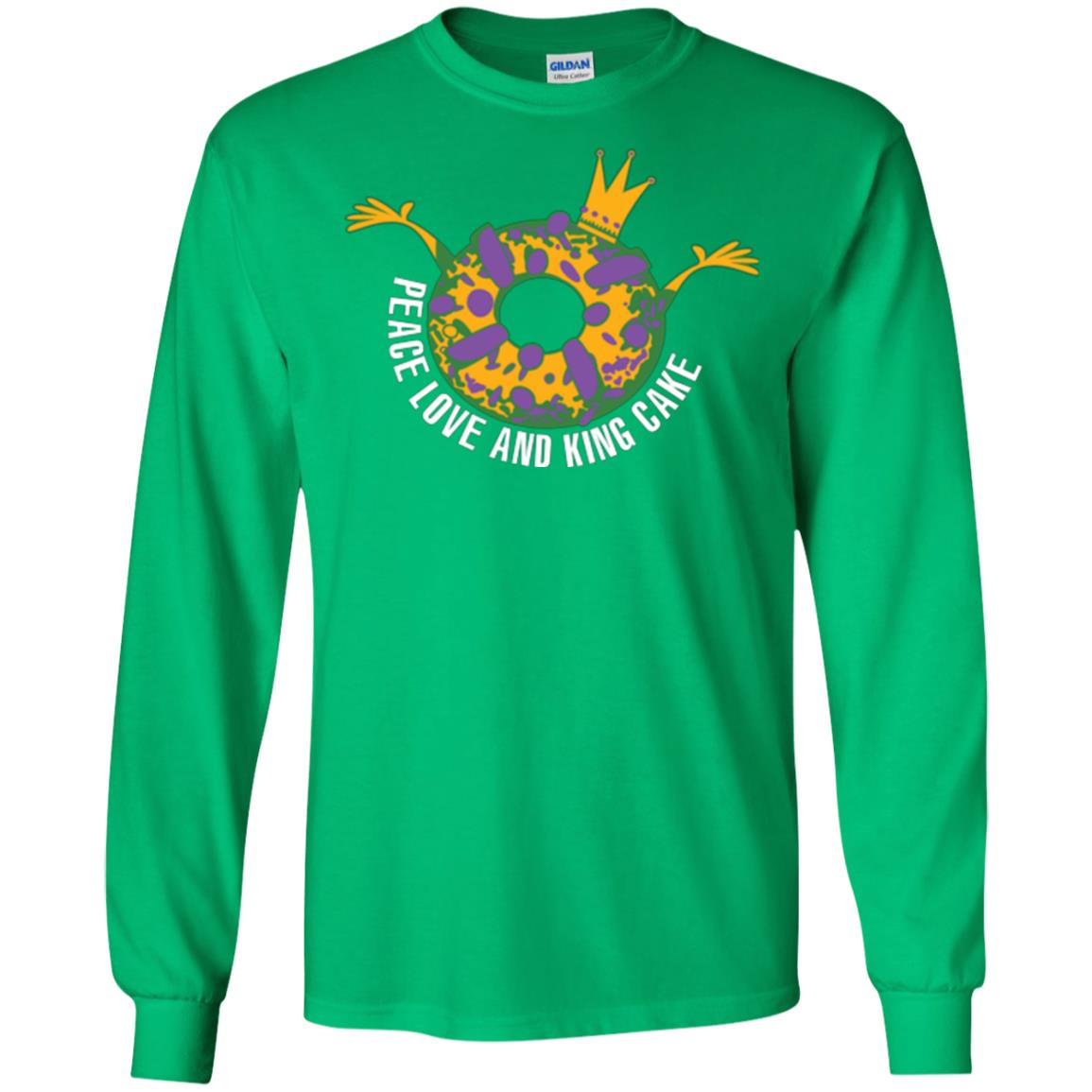 Mardi Gras T-shirt Peace Love And King Cake Irish Green