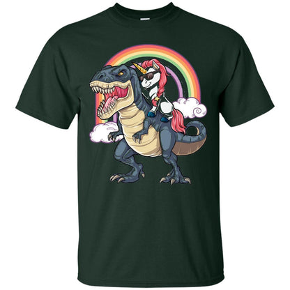 Unicorn Riding Dinosaur Unicorns Rainbow T-shirt Forest