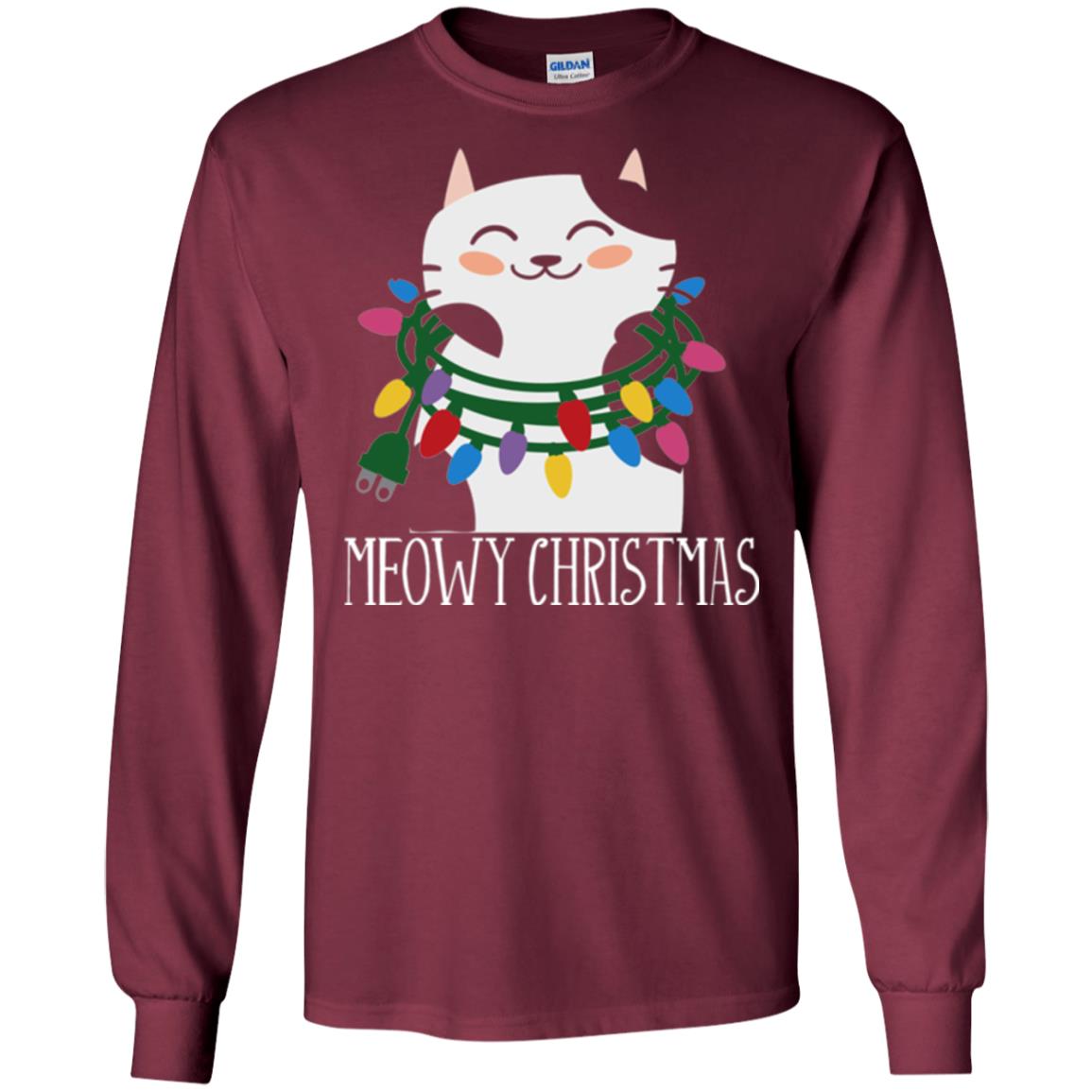 Meowy Christmas Holiday T-shirt Maroon