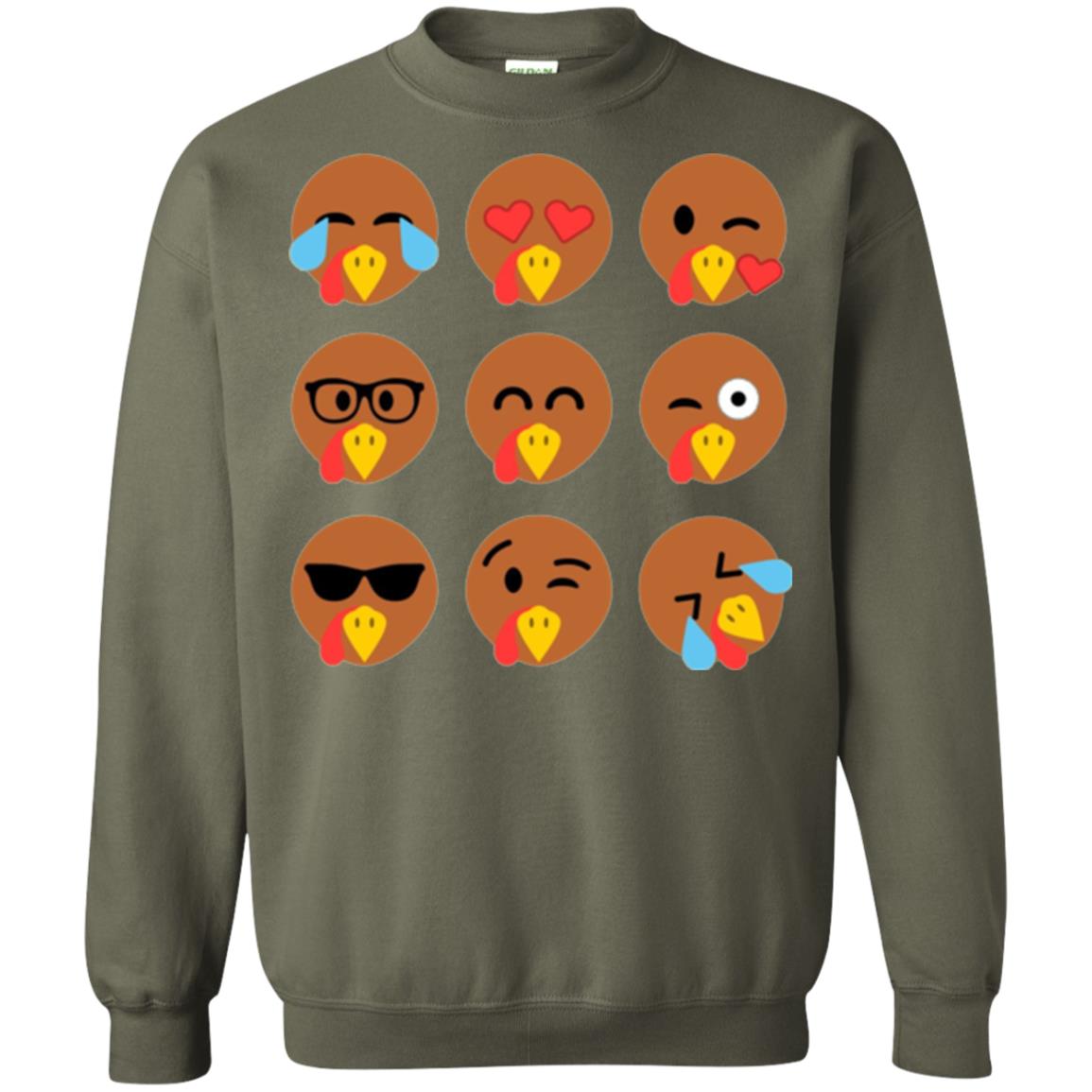 Thanksgiving T-shirt Turkey Emojis Military Green