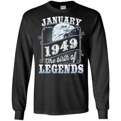 69th Birthday T-shirt January 1949 Birth Of Legend Black