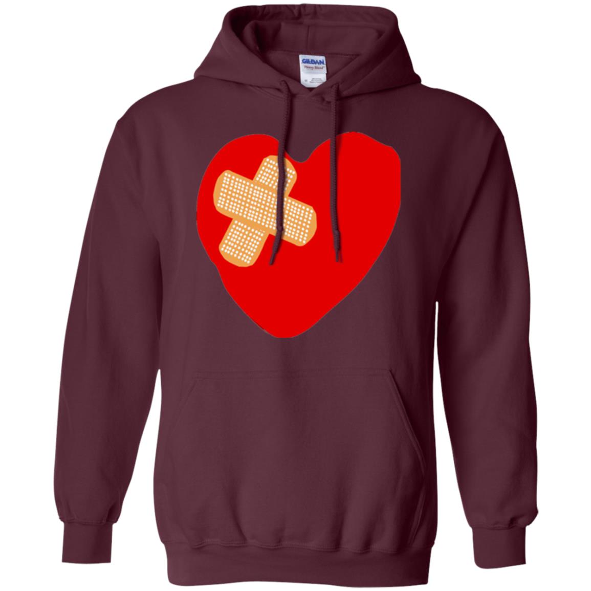 Funny Patched Up Heart Graphic T-shirt Maroon