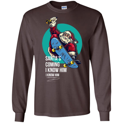 Christmas T-shirt Santa's Coming I Know Him Dark Chocolate
