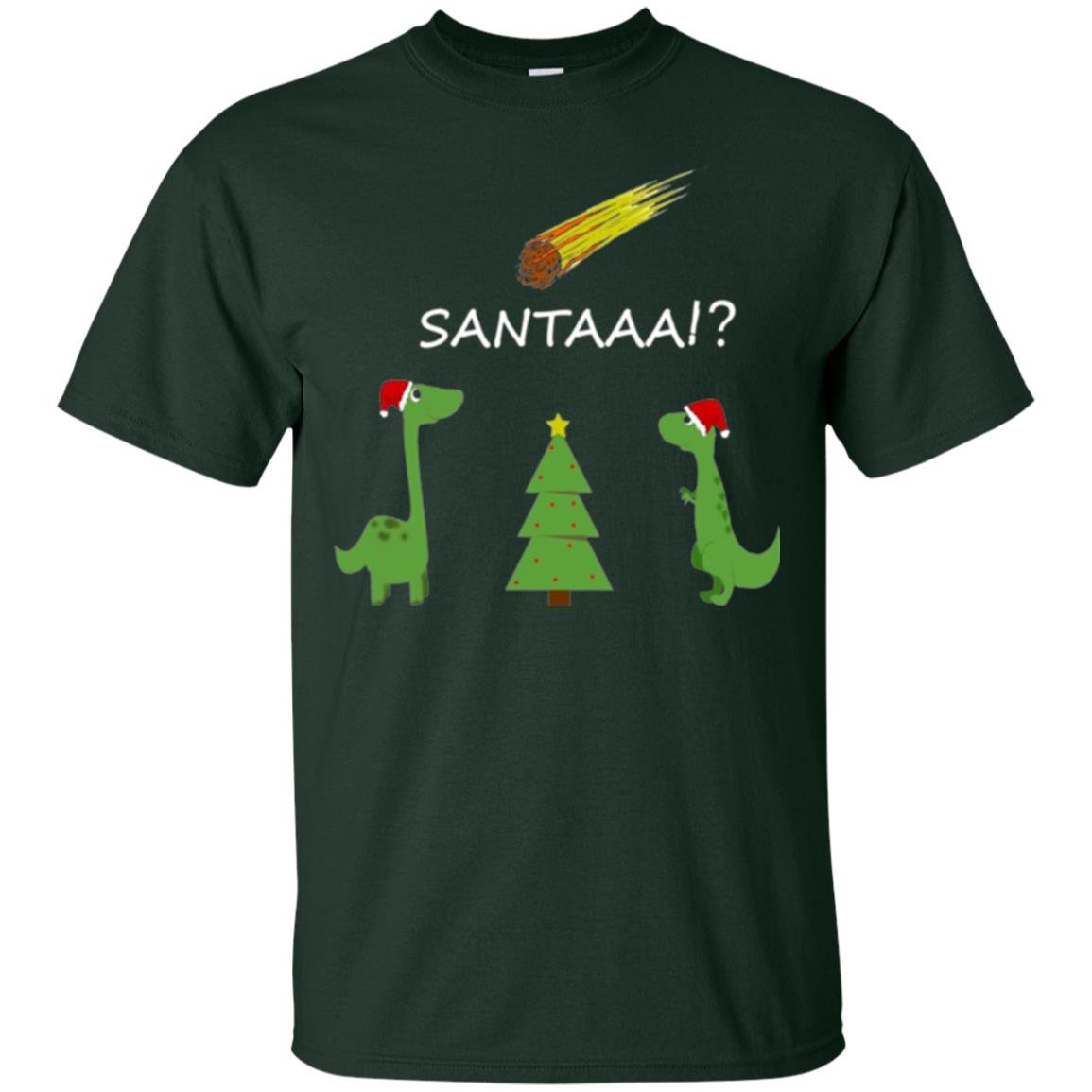 Christmas T-shirt Funny Dinosaus Santaaa Forest Green