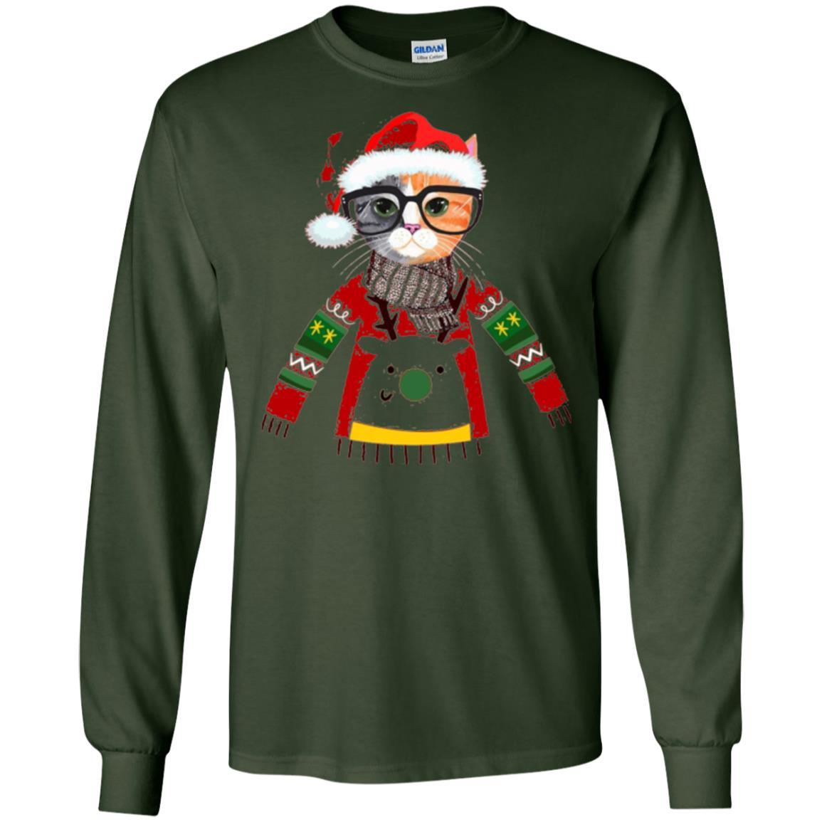 Christmas T-shirt Cat Lover Meowy Christmas T-shirt Forest Green
