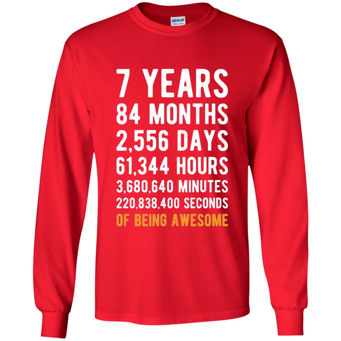 7th Birthday Shirt 7 Years Old Being Awesome Red