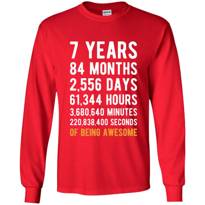 7th Birthday Shirt 7 Years Old Being Awesome Red