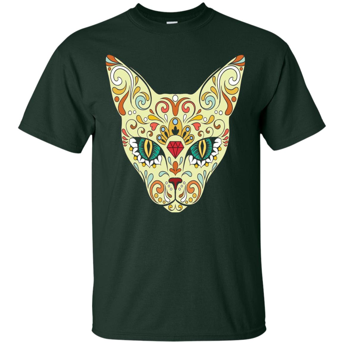 Cat Sugar Skull Design T-shirt Forest