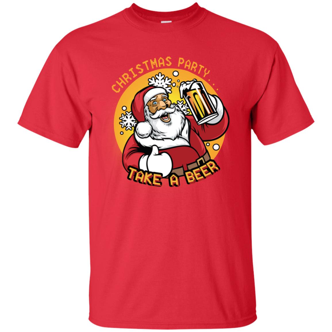 Christmas Party Take A Beer Santa X-mas Gift Shirt Red