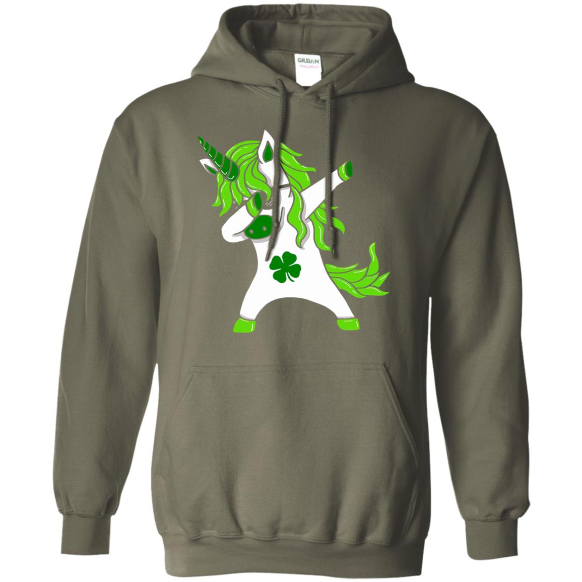 Dabbing Unicorn St Patricks Day Lepricorn T-shirt Military Green