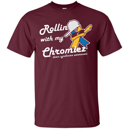 Rolling With My Ehromiez Down Syndrome Awareness T-shirt Maroon