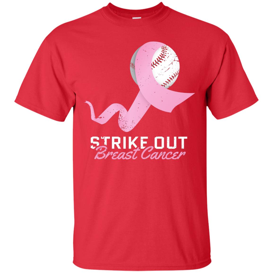 Strike Out Breast Cancer T-shirt Pink Ribbon And Baseball Red