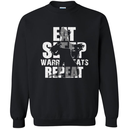 Cat Lover T-shirt Eat Sleep Warrior Cats Repeat Black