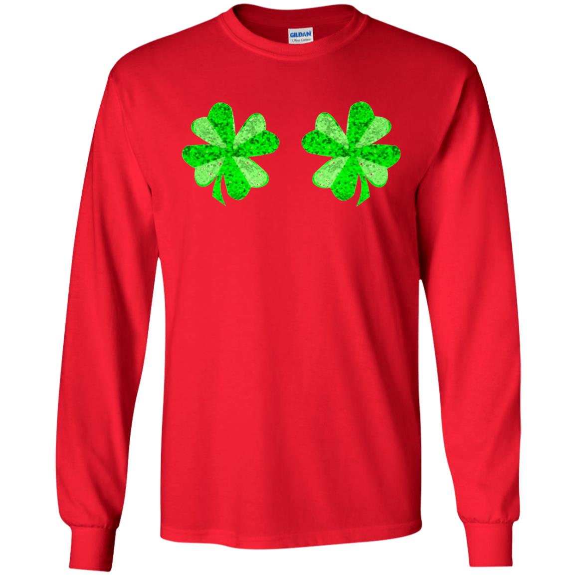 Funny Shamrock Boobs St Patricks Day T-shirt Red