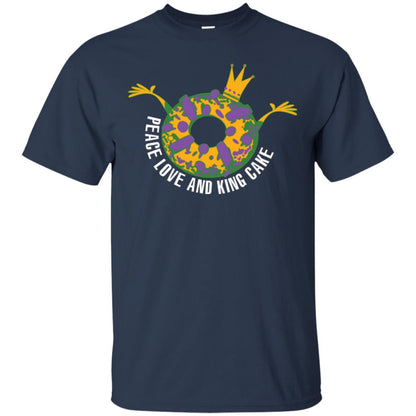 Mardi Gras T-shirt Peace Love And King Cake Navy