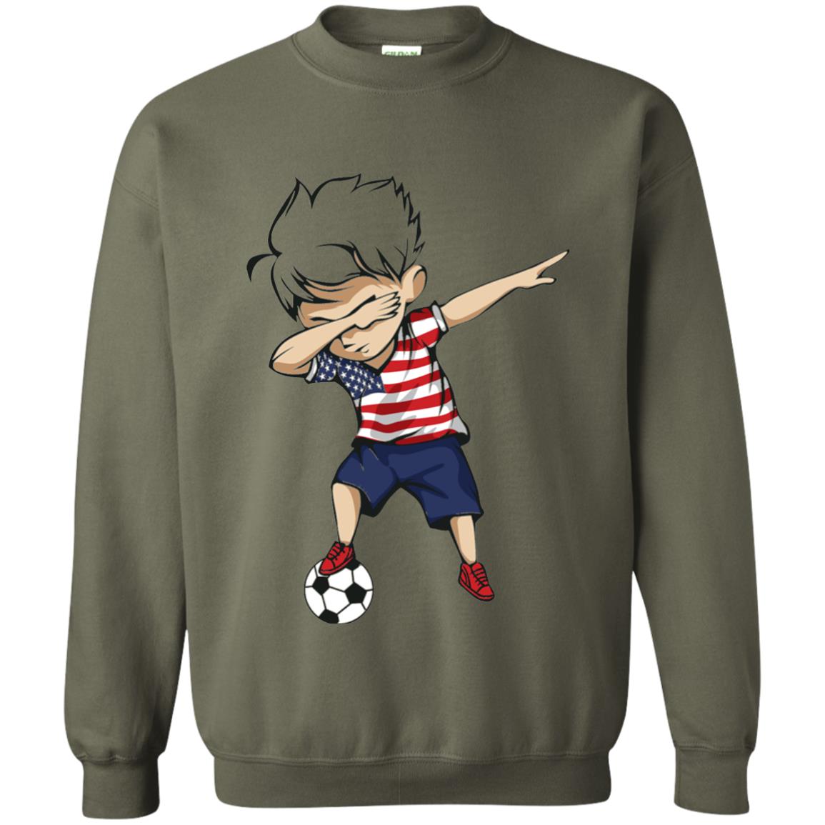 Dabbing Soccer Boy United States Jersey Shirt Usa Football Military Green