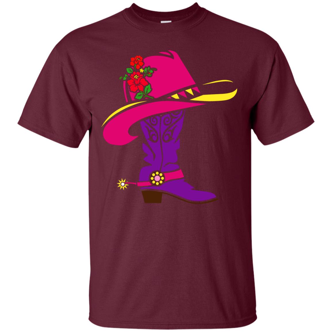 Cowgirl Boots With Hat T-shirt Maroon