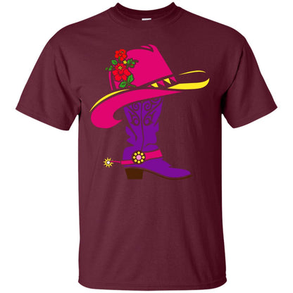 Cowgirl Boots With Hat T-shirt Maroon