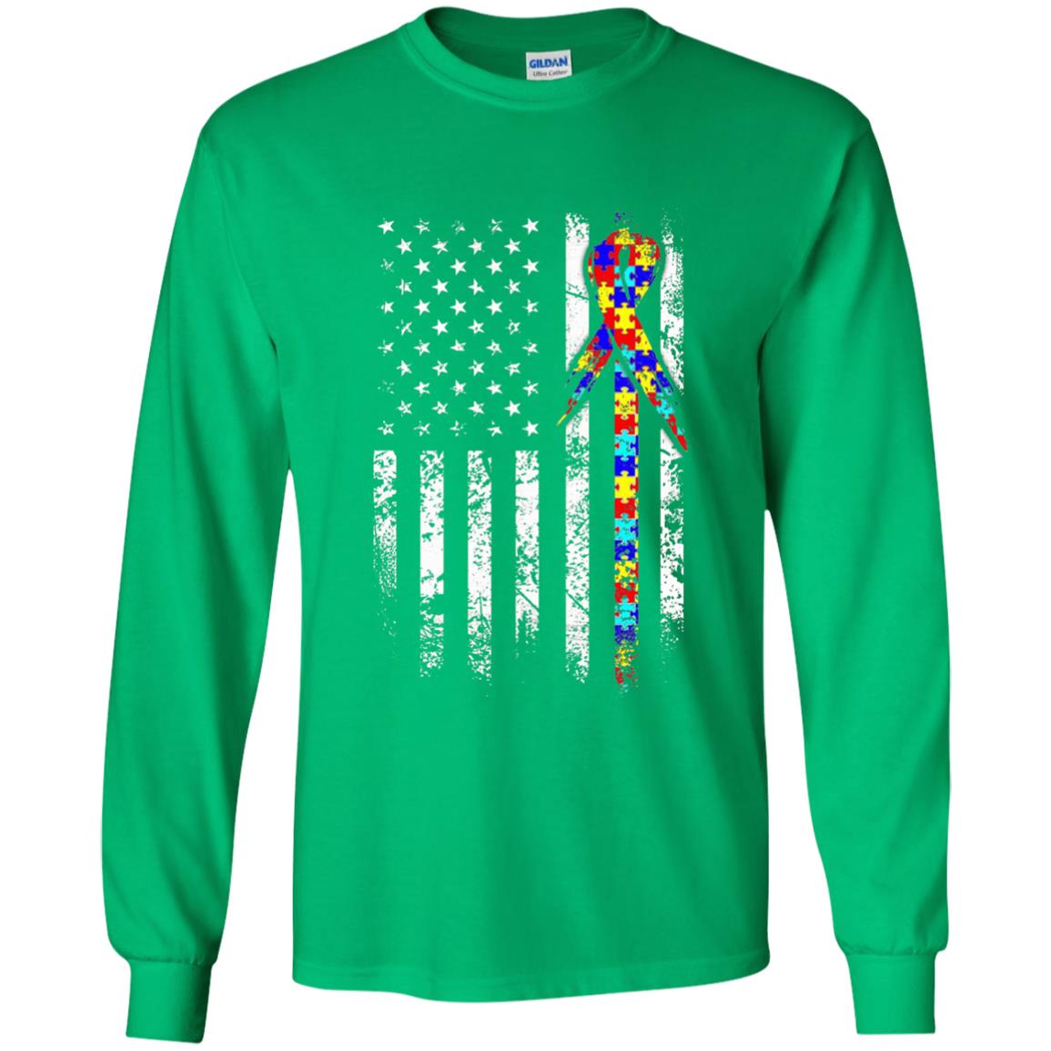 American Flag Distressed Autism Awareness T-shirt Irish Green