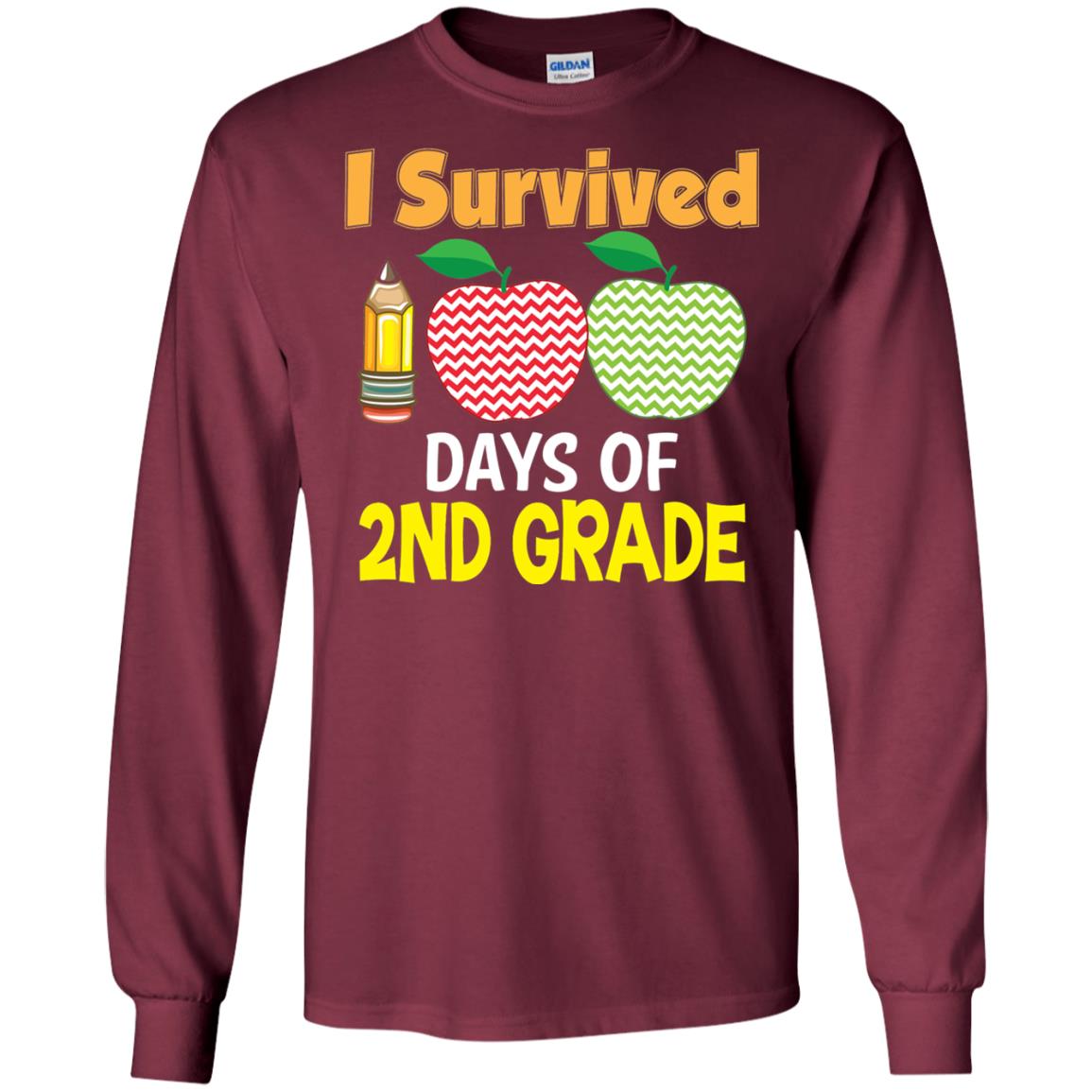 Kindergarten T-shirt I Survived 100 Days Of 2nd Maroon
