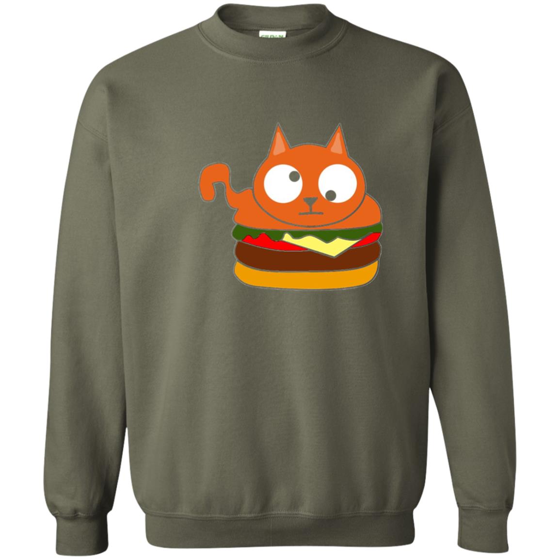 Chibi Kitty Burger Kawaii Cat Lovers Shirt Military Green