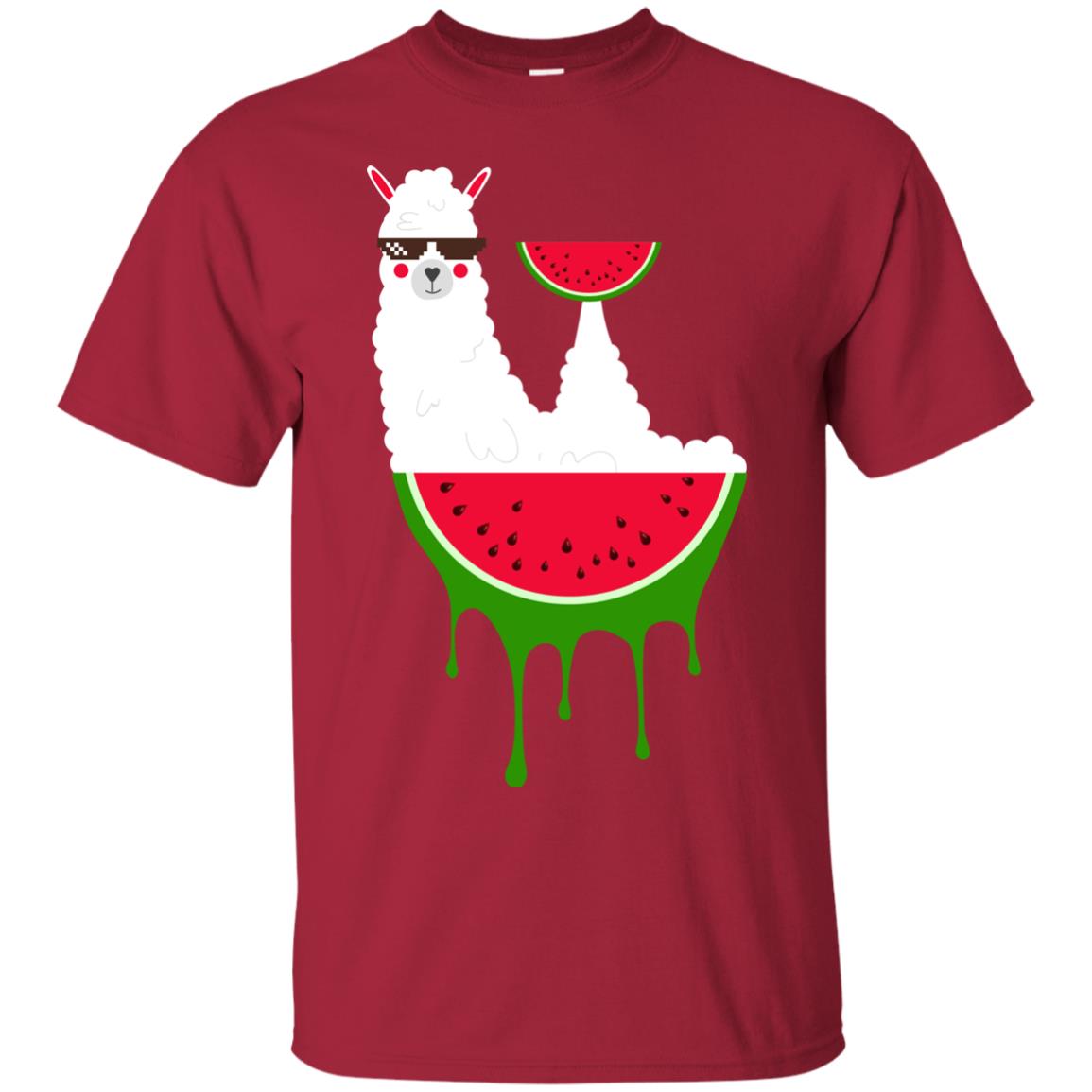 Watermelon Llama Funny Summer Melon Fruit Shirt Cardinal