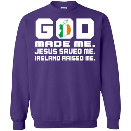 God Made Me Jesus Saved Me Ireland Raised Me Irish Gift Shirt Purple