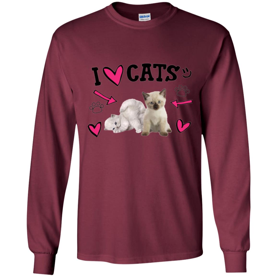 Cat Lover T-shirt I Love Cats Maroon