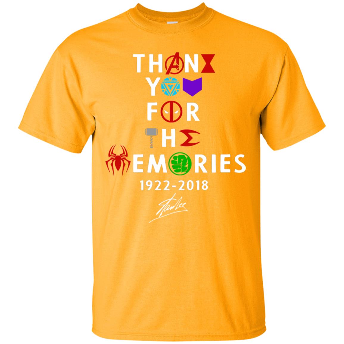 Thank You For The Memories Stan Lee Movie Hero Fan Shirt Gold