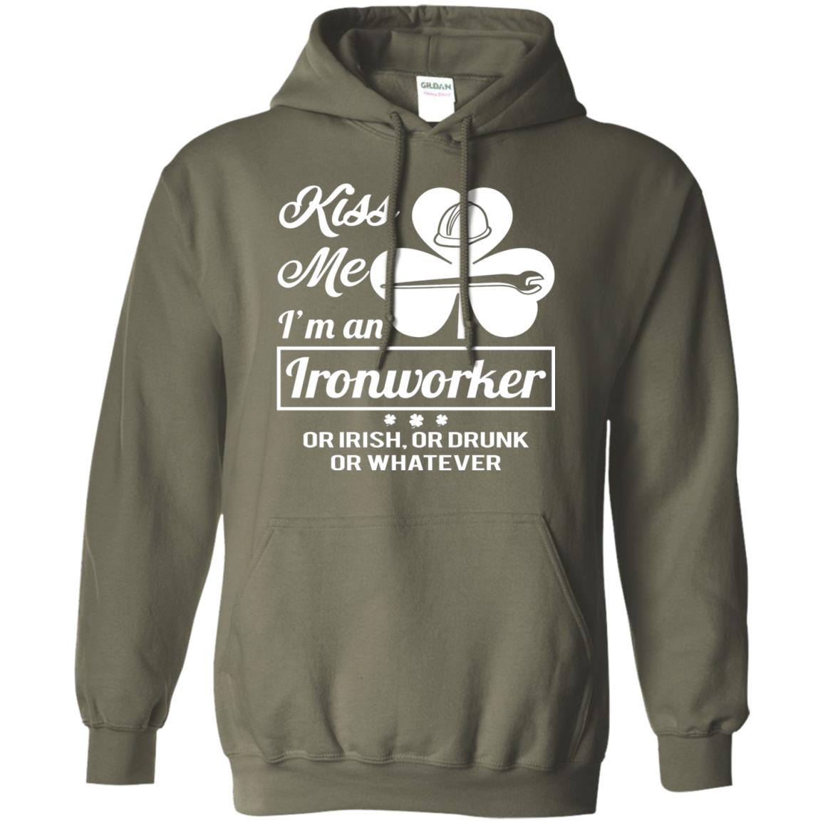 Funny St Patricks Day Shirt Kiss Me I Am An Ironworker Military Green