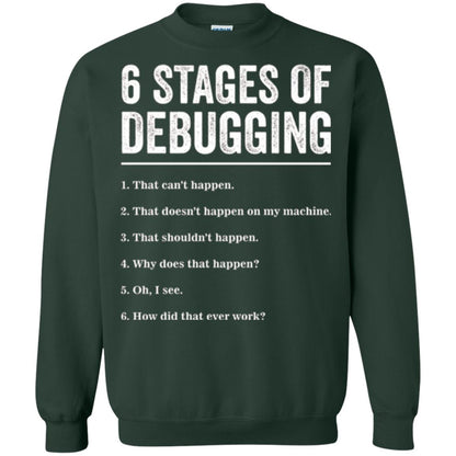 Programmer T-shirt 6 Stages Of Debugging Forest Green