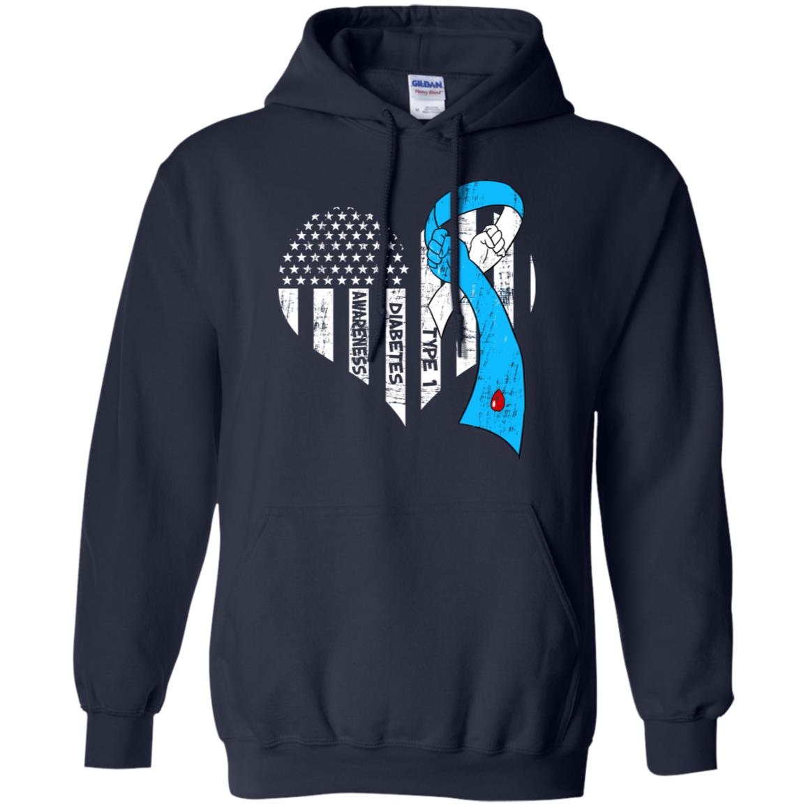 Diabetes Awareness Type 1 Ribbon Flag Shirt Navy