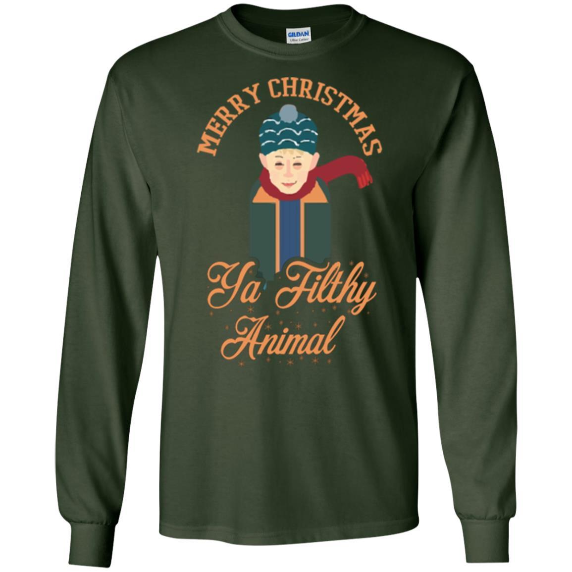 Christmas T-shirt Merry Christmas Ya Filthy Animal Forest Green