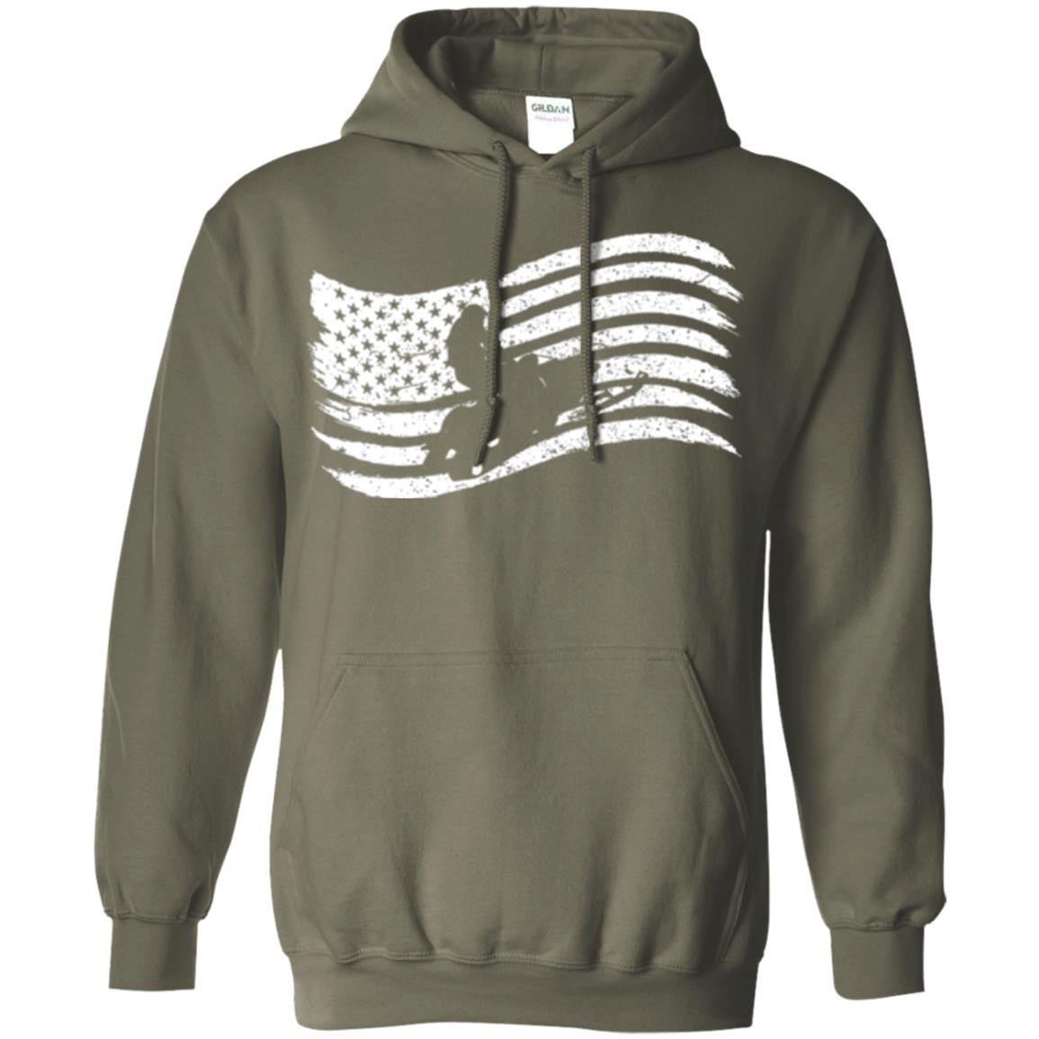 Snowmobile Rider T-shirt American Flag Military Green