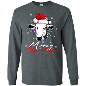 Mooey Merry Christmas X-mas Cow With Santa Hat And Lights Gift ShirtG240 Gildan LS Ultra Cotton T-Shirt