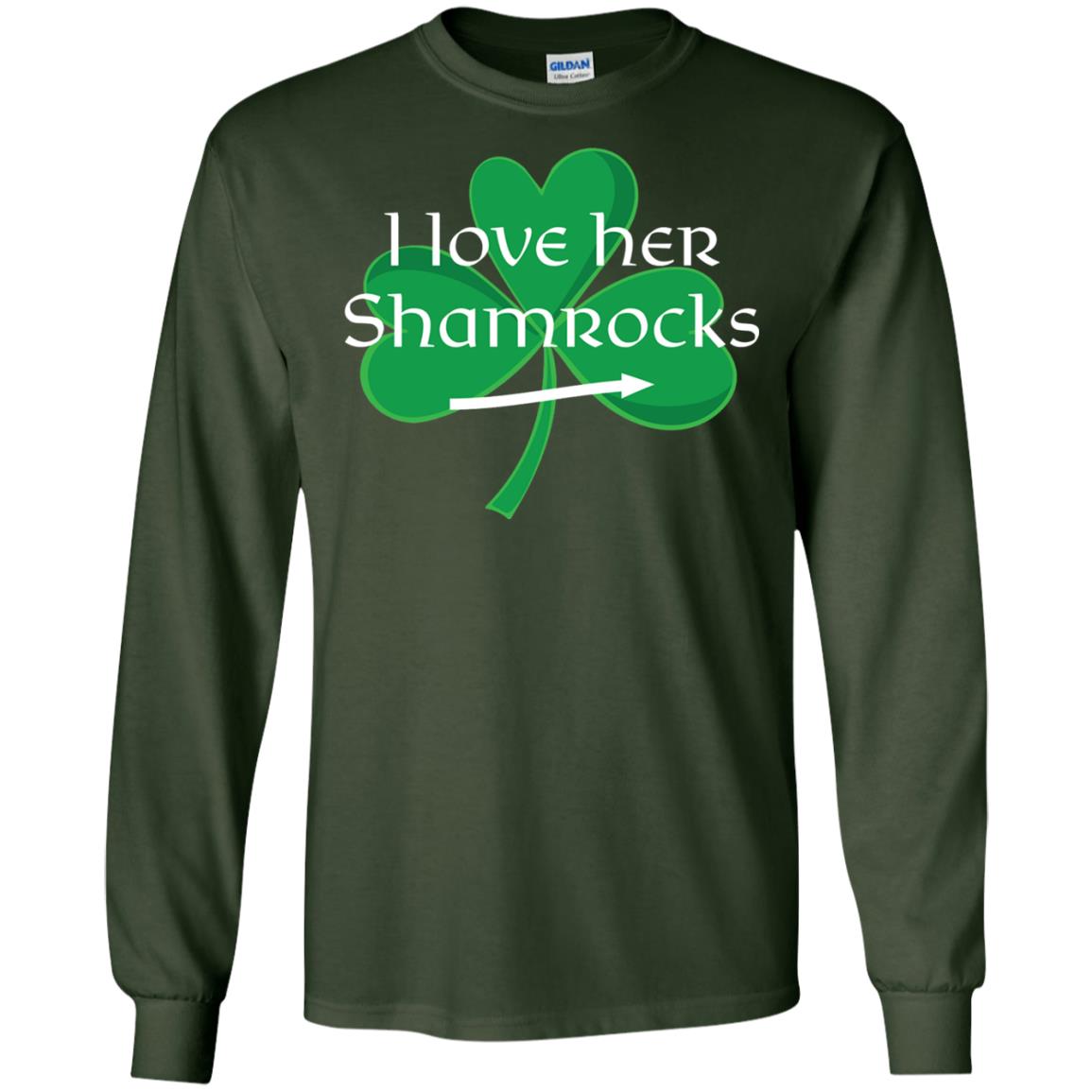 Saint Patrick_s Day T-shirt I Love Her Shamrocks Forest Green
