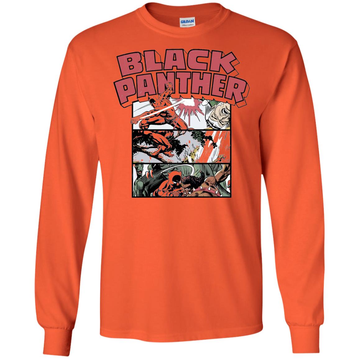 Black Panther Retro Comic Stacked Panel Art T-shirt Orange