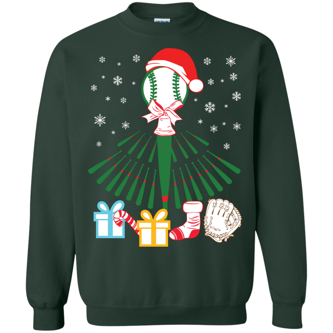 Baseball Christmas T-Shirt Forest Green