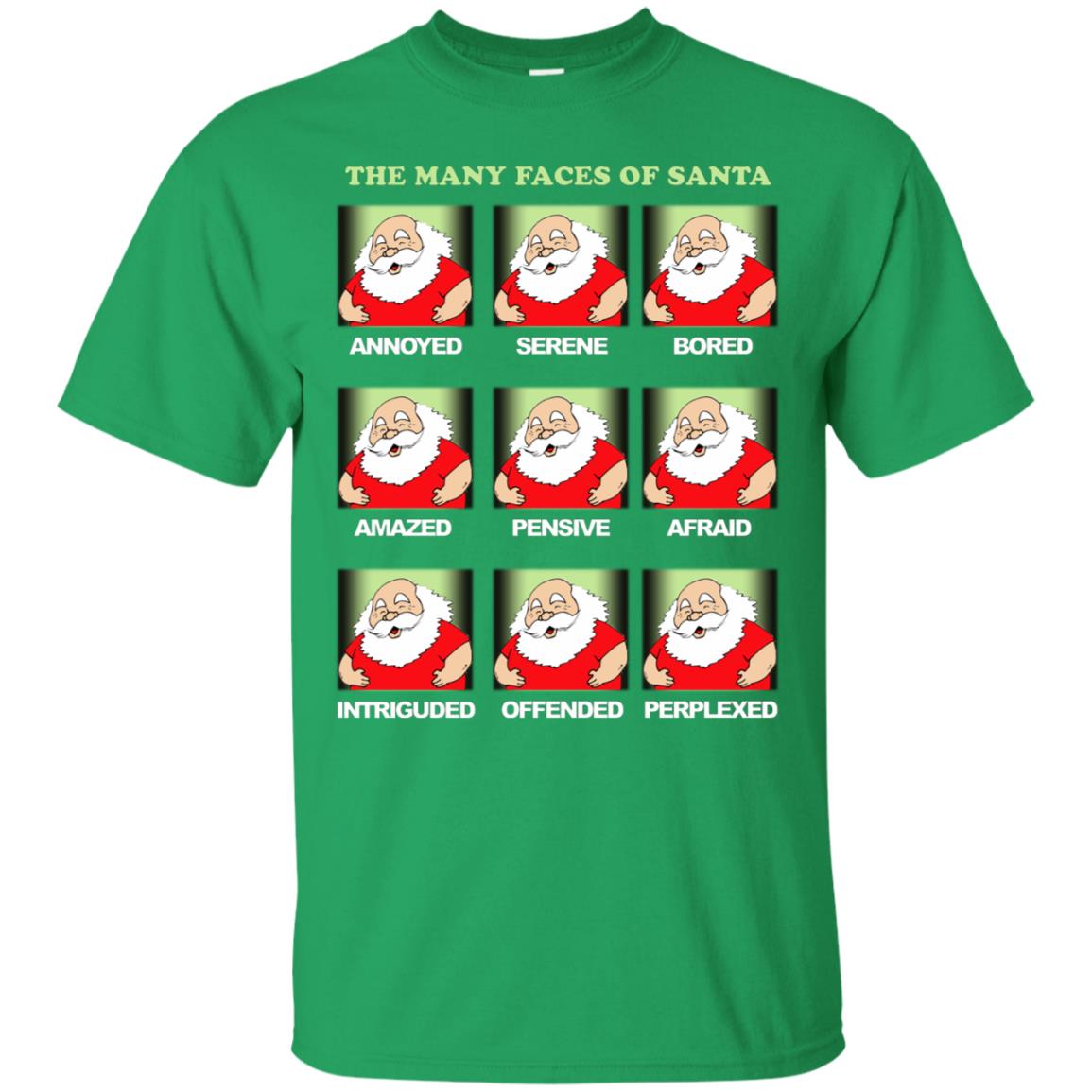 The Many Faces Of Santa Humor X-mas Gift Shirt Irish Green