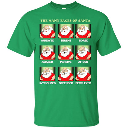 The Many Faces Of Santa Humor X-mas Gift Shirt Irish Green